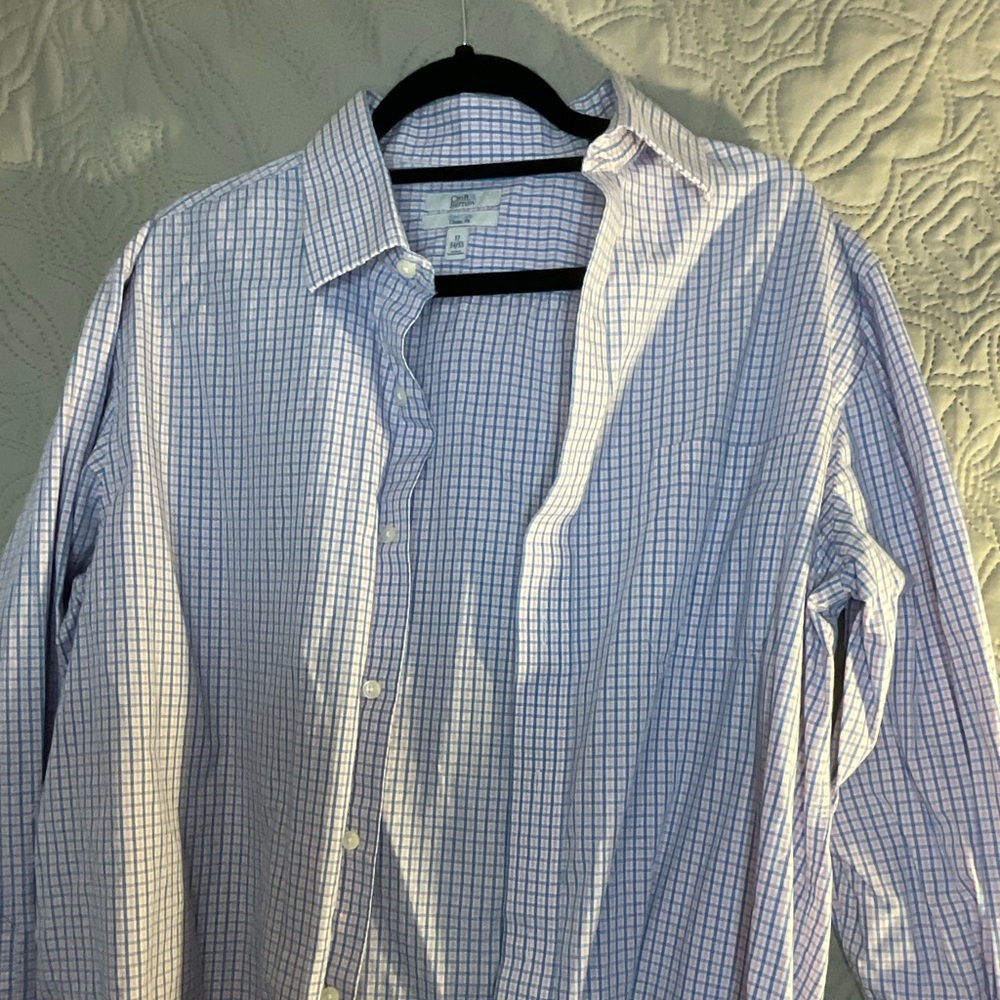A1012 Croft & Barrow Mens Dress Shirt Blue and Pink Plaid 17 34/35